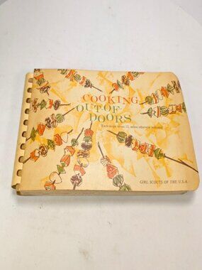 Vintage 1960 Girl Scouts "Cooking Out-Of-Doors" Spiral Cookbook MCM Illustration